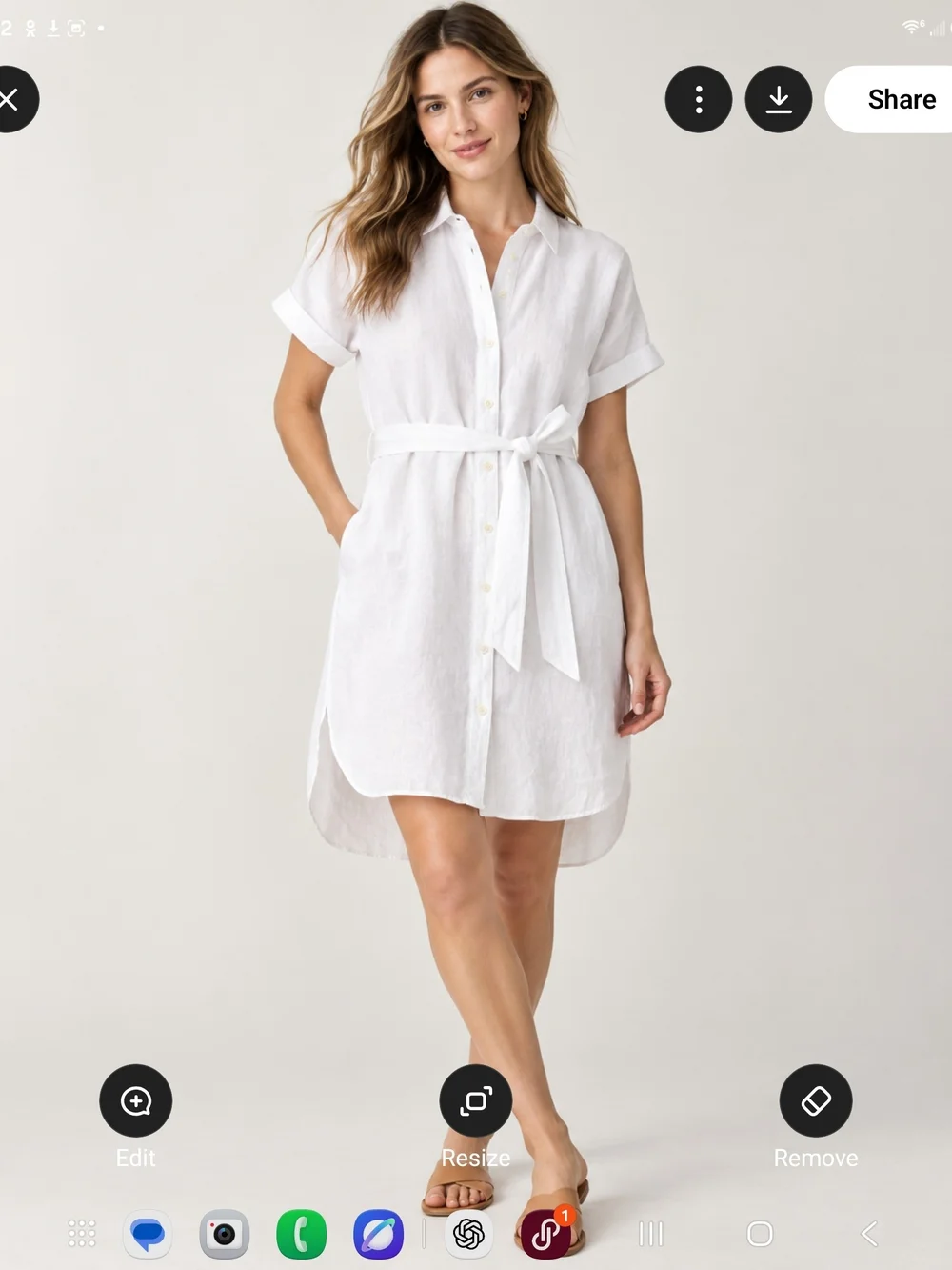 Dress SubcategoryJ.Crew white linen shirt dress with a pointed collar, button-fr